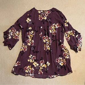 Peppermint Purple Floral Blouse 3/4 Sleeve size M
